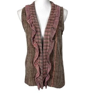 Marcia Hammond Chenille Woven Open Front Vest Ruffle